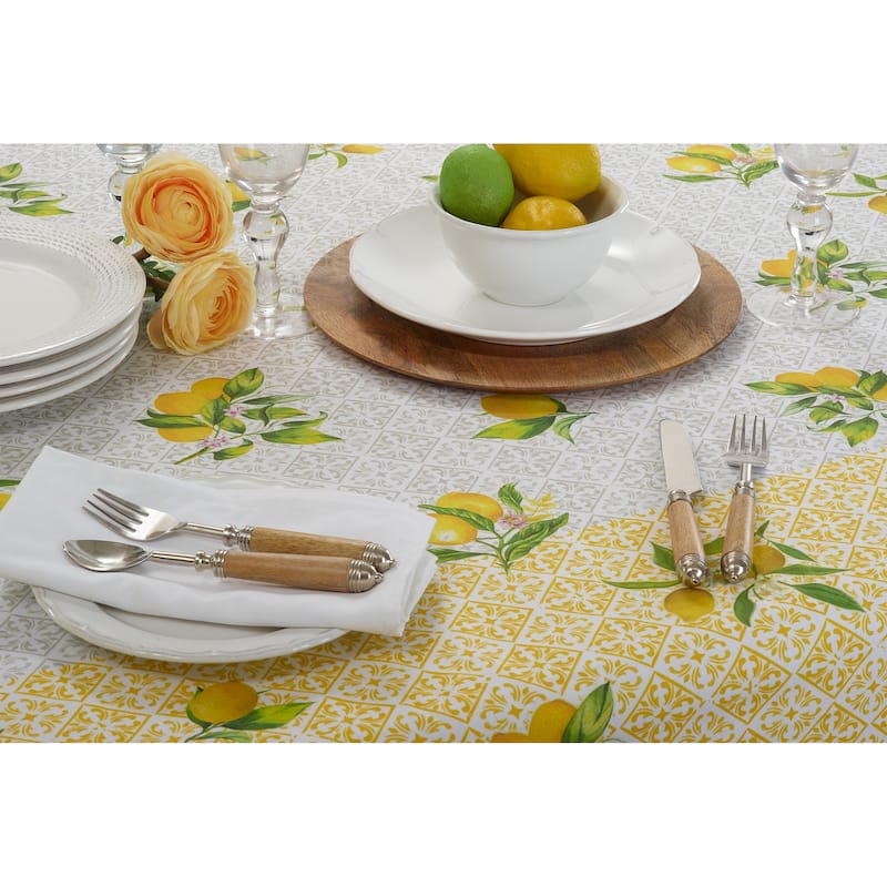 Block Print Tablecloth With Lemon Design - 70"x70"
