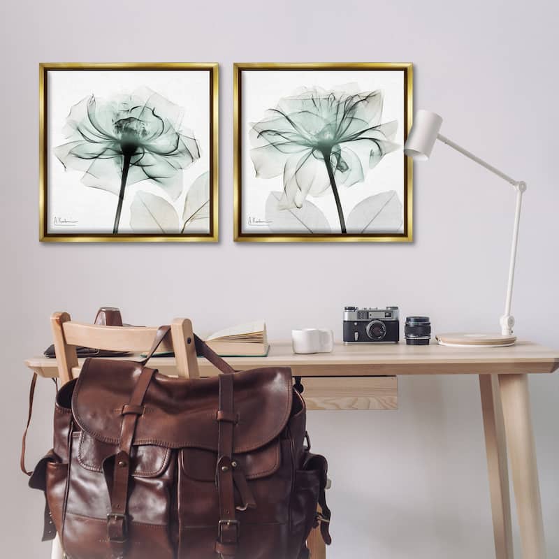Stupell Serene Emerald Rose Framed Floater Canvas Wall Art Design By Albert Koetsier (Set of 2)