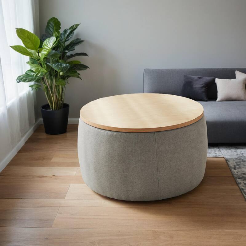 Round storage Ottoman, 3-in-1 features Ottoman coffee table, handmade end table