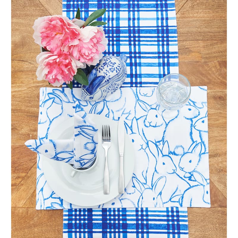 14" x 72" Blue Bun & Plaid Easter Table Runner