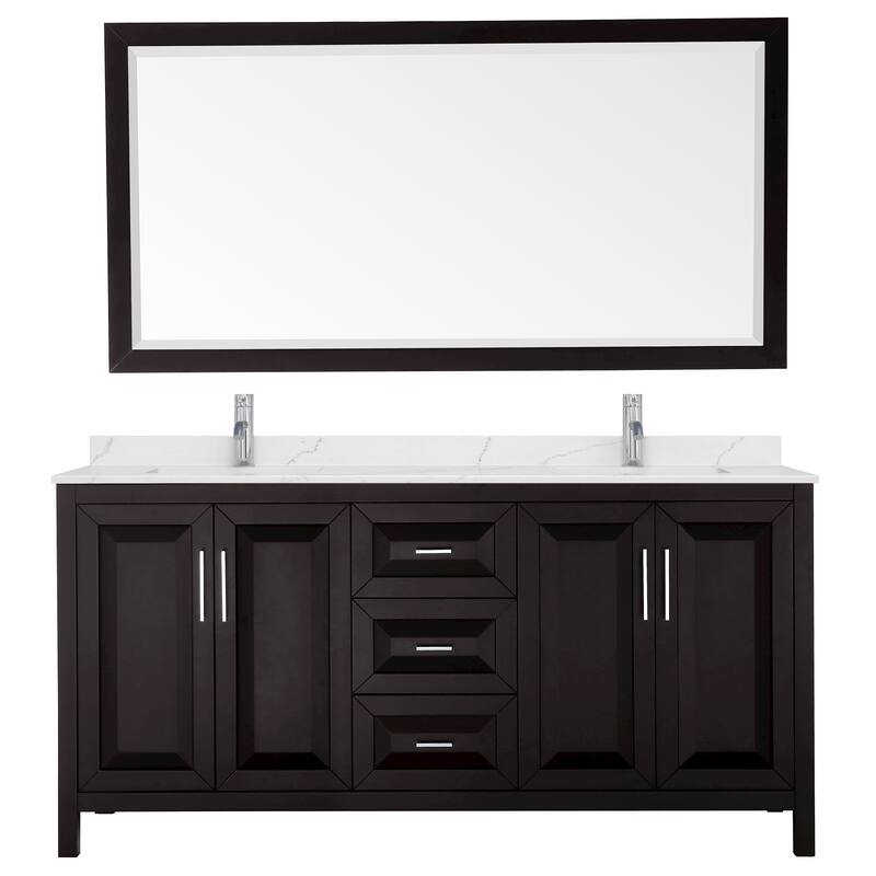 Daria 72-inch Double Vanity, Single Hole Quartz Top, 70-inch Mirror