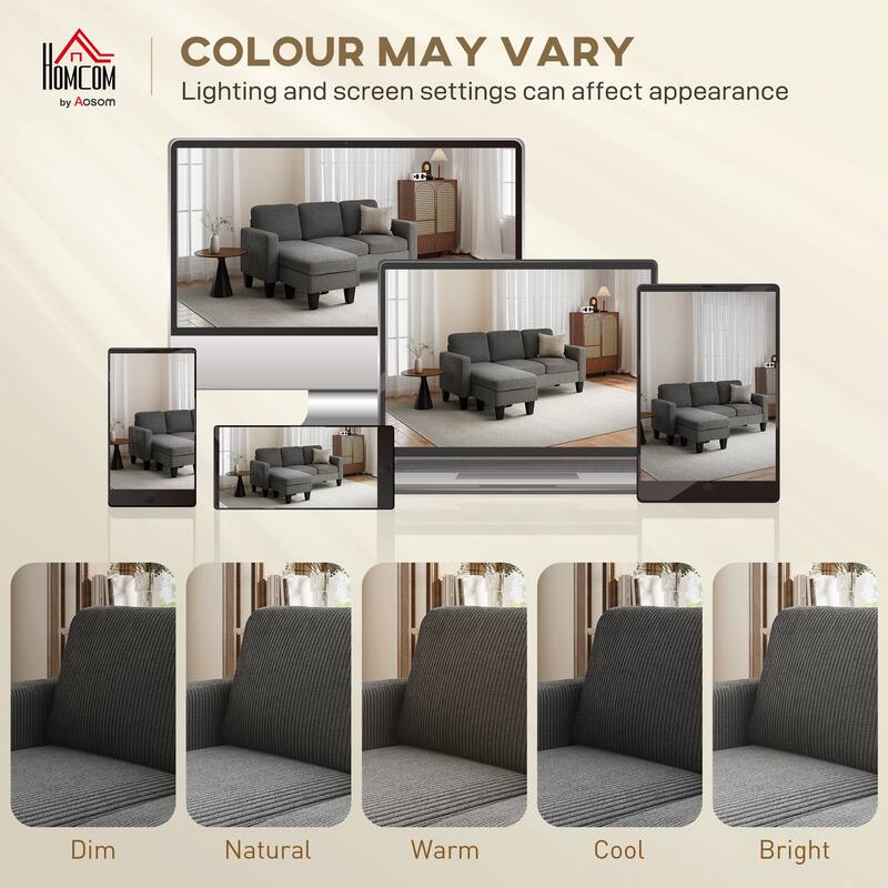 HOMCOM 73" Corduroy L-Shaped Sectional Sofa, Reversible Chaise/Ottoman, 2200lb