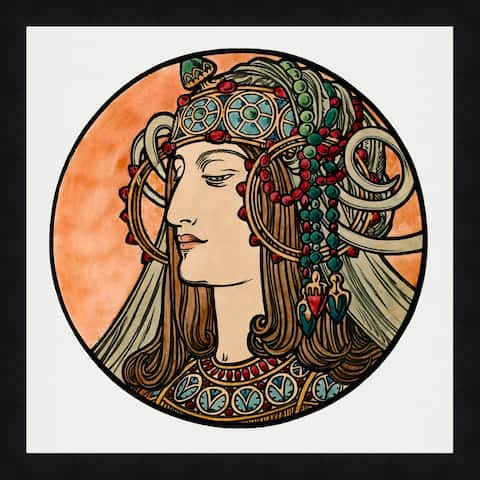 Stained glass window for the facade of the Fouquet boutique by Alphonse Mucha Framed Wall Art, Ready to Hang