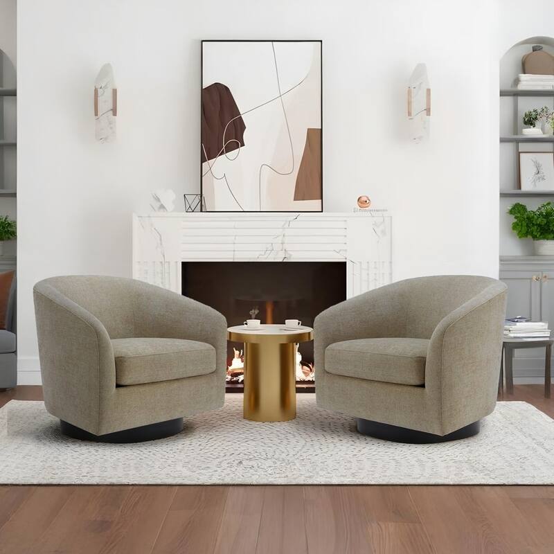 Modern 360°Swivel Accent Chairs Barrel Armchairs - Regular: 27.75"W x 26.75"D x 26.25"H - Fabric-Light Brown-Regular-2 Set