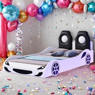 Wood Car-Shaped Twin Size Platform Bed with LED