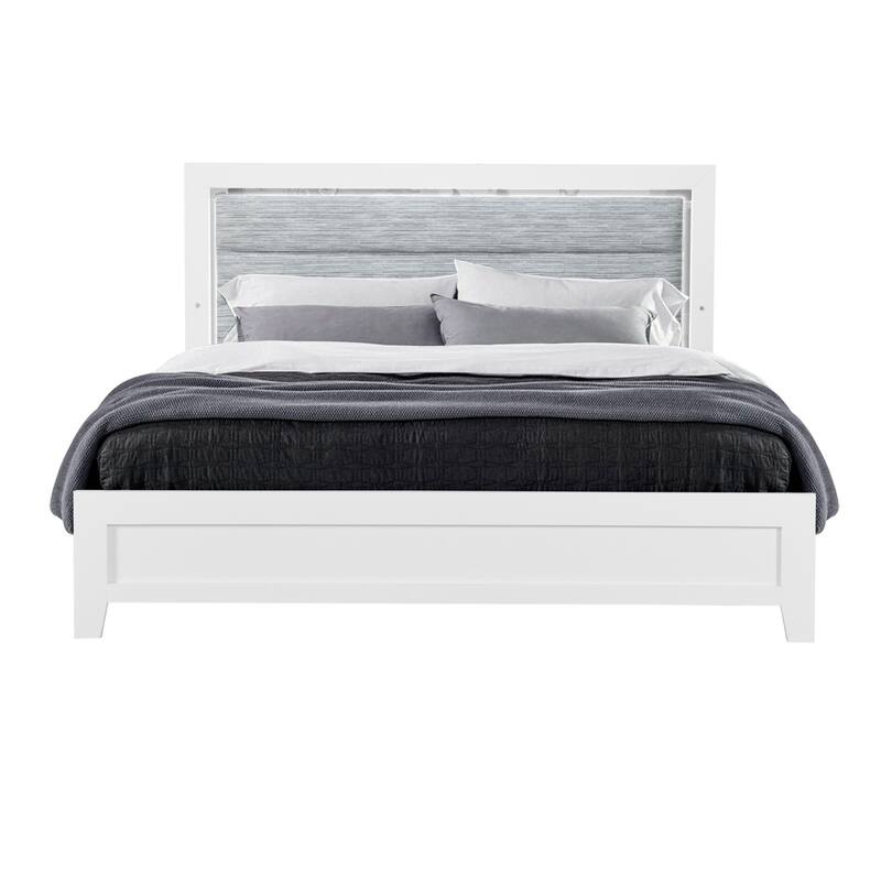 HomeRoots White And Gray Wood And Upholstery Lighted Twin Bed Frame