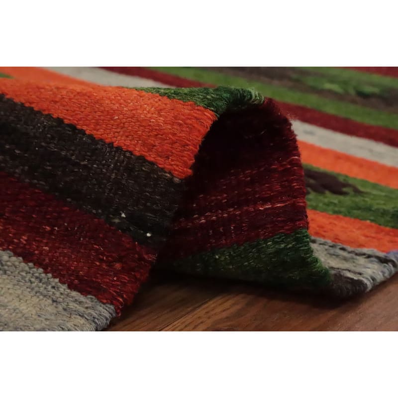 Hand Woven Oriental 100% Wool Carpet Southwestern Tribal Multi-Colored Kilim Area Rug - 10' 0'' X 6' 1''