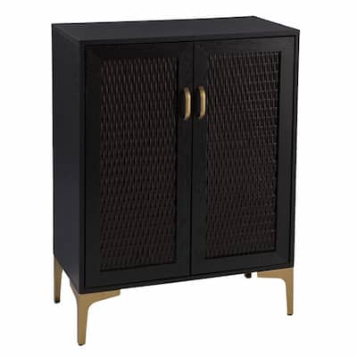 Modern Rustic Black Gold and Faux Rattan Bar Cabinet - 28" x 15" x 38.5"