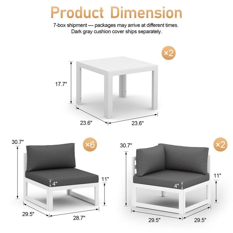 FINCATI Outdoor Furniture Aluminum Patio Set White Aluminum Outdoor Sofa with Thick Cushions and 29 Inch Deep Seat