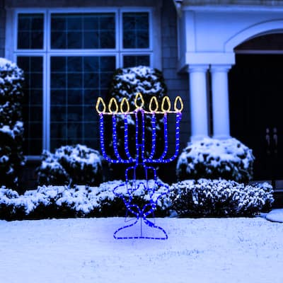 Alpine Corporation Hanukkah Decoration with Blue and White LED Lights