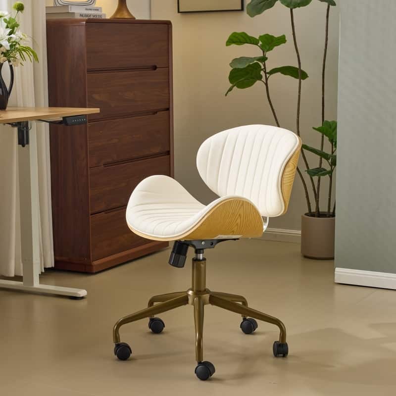 PU Curved Office Chair With Antique Bronze Base