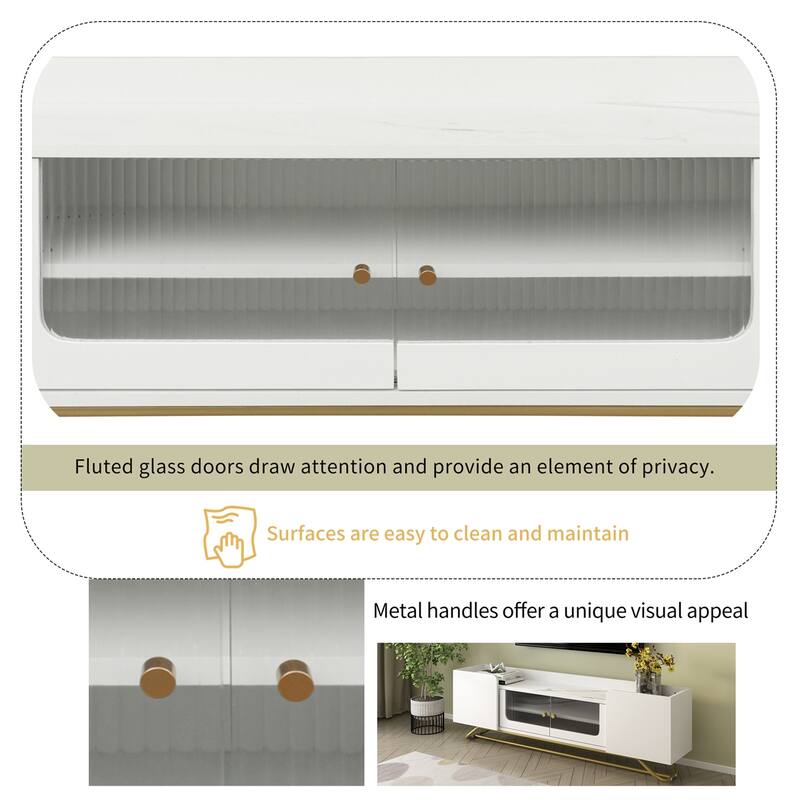 TV Stand, Entertainment Center with Fluted Glass, for TVs Up to 70"