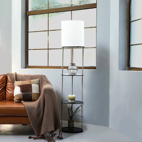 CO-Z 63-inch Modern Etagere Floor Lamp with 3 Wood Storage Shelves