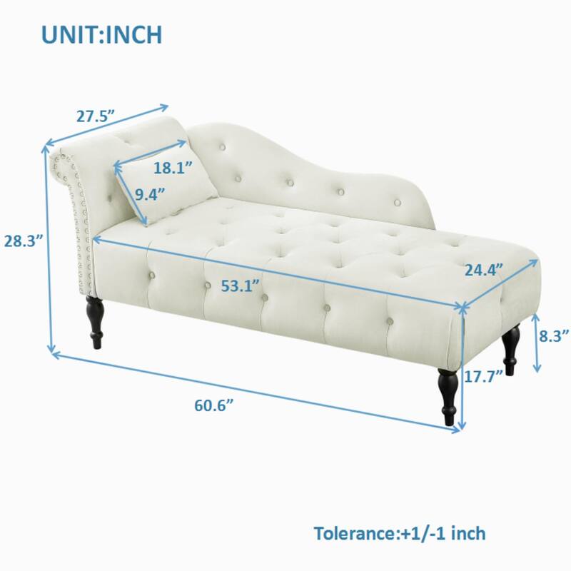 Aijia 60.6" Velvet Chaise Lounge Buttons Tufted Nailhead Trimmed Solid Wood Legs with 1 Pillow