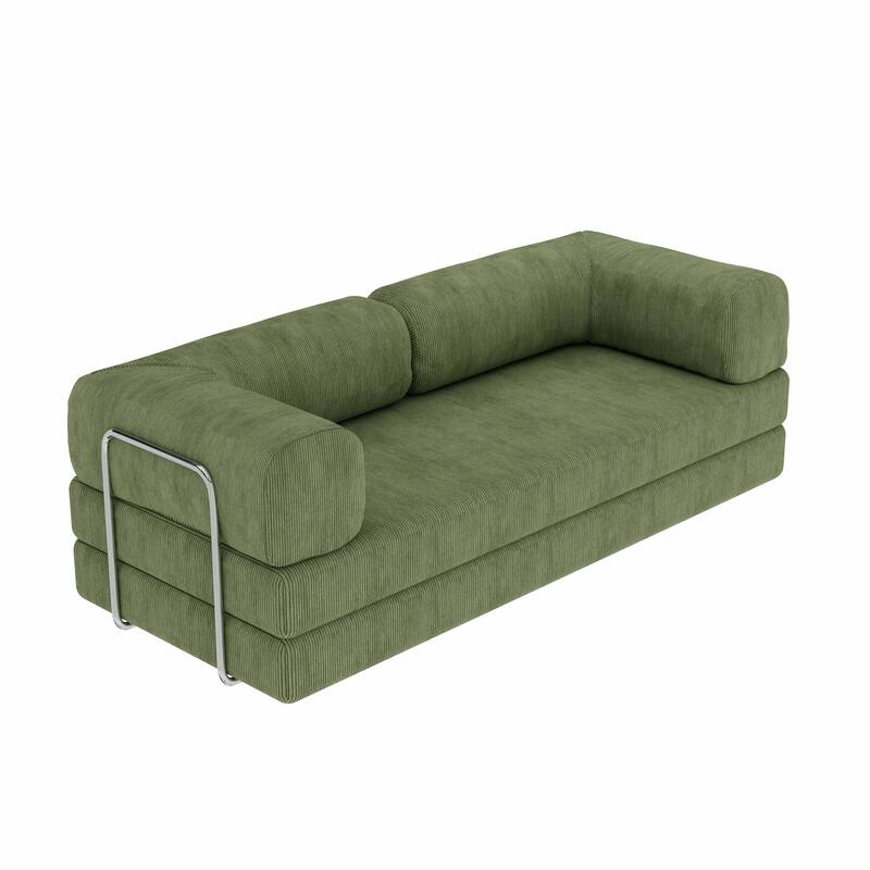 HomeRoots 82" Green Corduroy Modular Stainless Steel Sofa