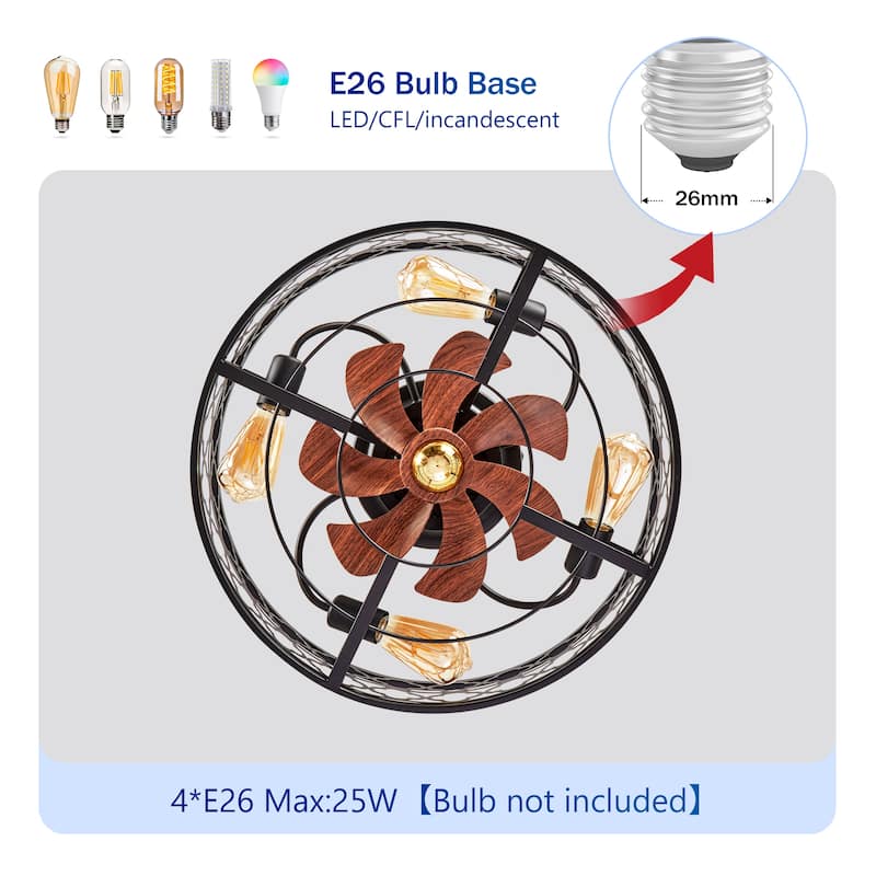 20" Flower Style Iron Ceiling Fans With Remote Control,Ceiling Fan 6 Speed Reversible with Remote Control,Flush Mount Caged