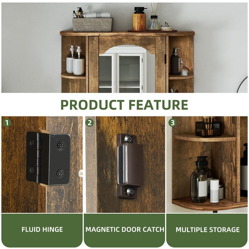 Wall Mounted Bathroom Medicine Cabinet with Mirror Door and Removable Shelf