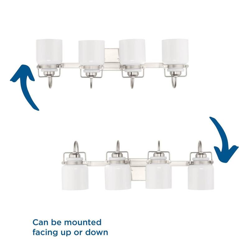 Fessler Collection Four-Light Brushed Nickel Opal Glass Farmhouse Bath Light - 29.12 in x 7.12 in x 9.12 in