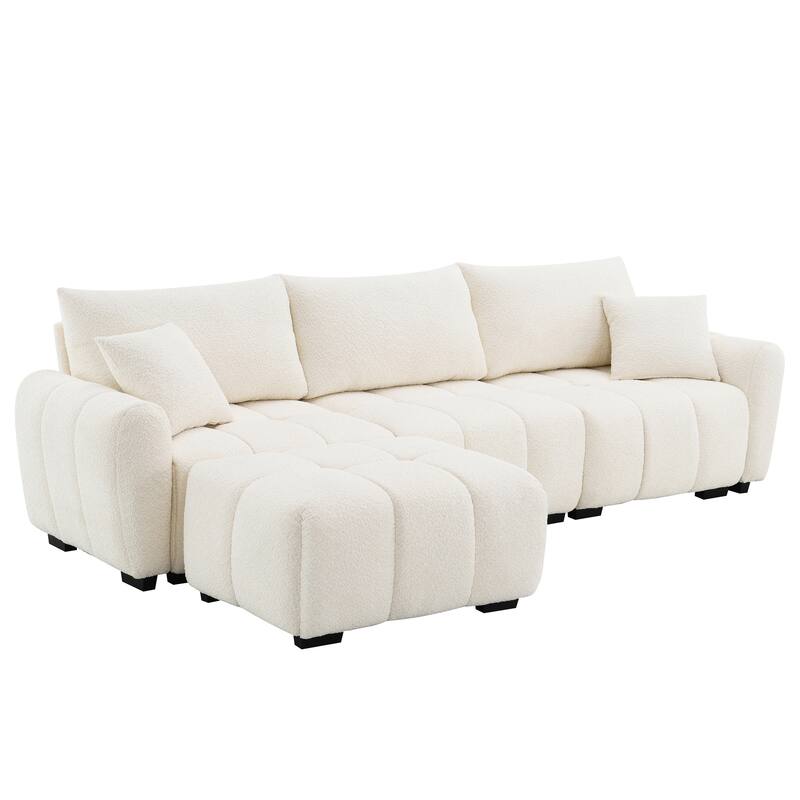 Oversized Modular Sofa, 110" Sectional Sofa with Movable Ottoman, 2 Throw Pillows, 4 Seat Pull-line Design Couch for Living Room