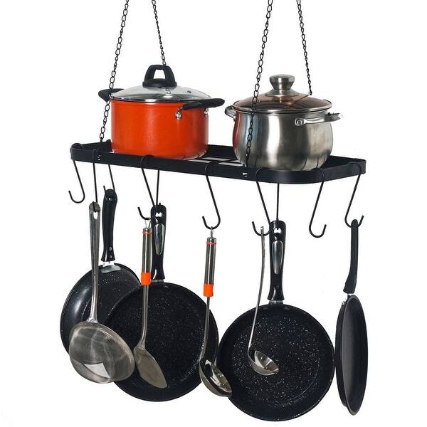 Pot Rack Ceiling Mount Cookware Rack Hanging Shelf with Hooks ...