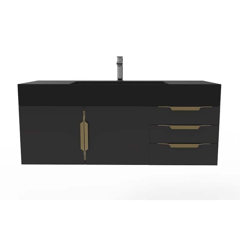 Amazon 48" Wall Mounted Bathroom Vanity Set w/ Black Top - Black - Gold Finish