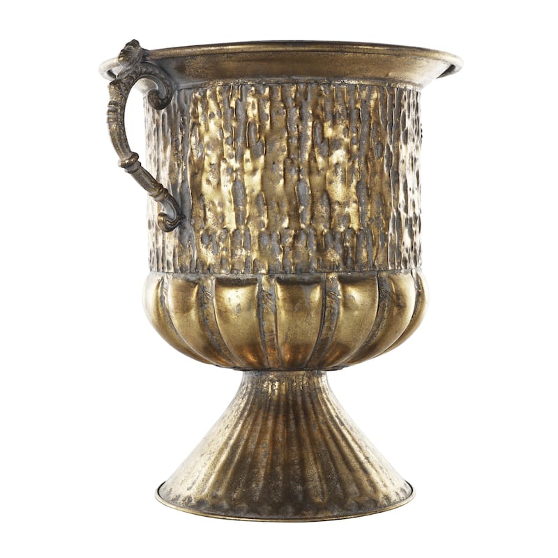 Metal Urn Shaped Decorative Vase with Hammered Details - Gold - Roche River Decor