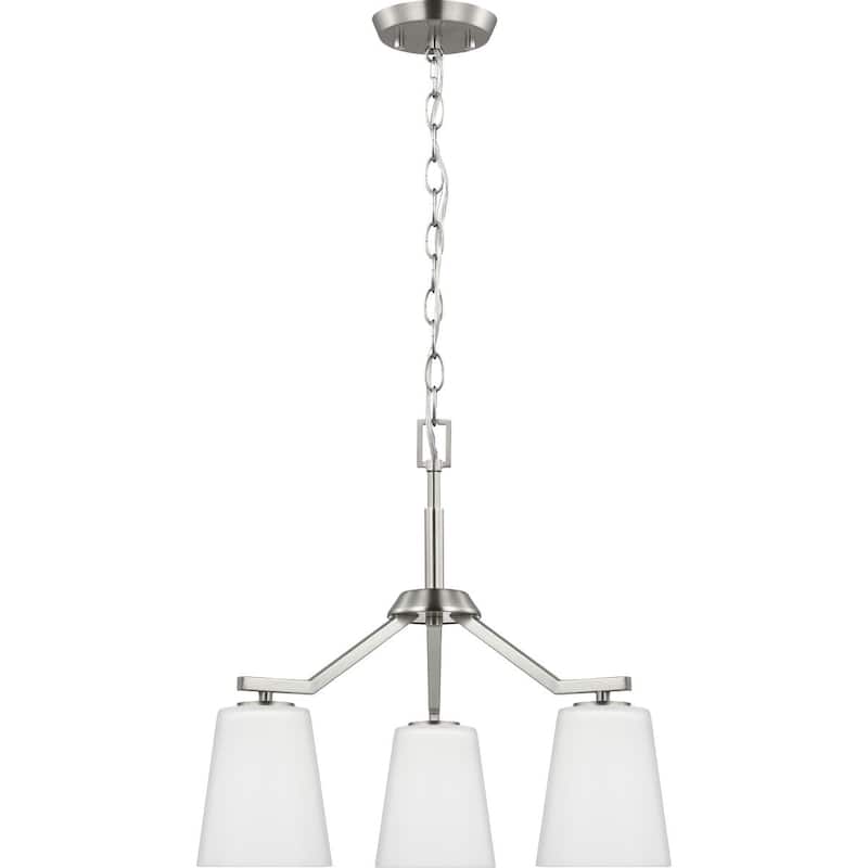 Vertex Collection Three-Light Brushed Nickel Etched White Contemporary Convertible Chandelier - 18 in x 18 in x 16.75 in