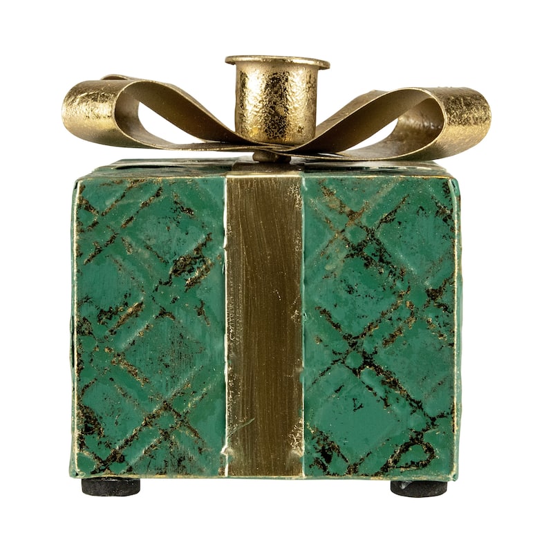 4.5" Metal Gift Box Christmas Taper Candle Holder
