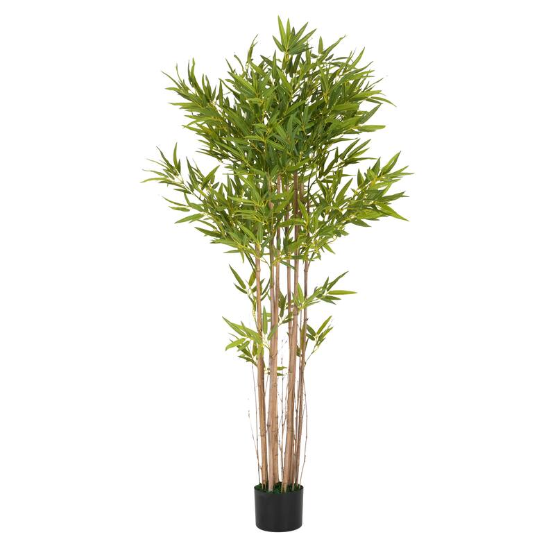Roomfitters 70'' Artificial Bamboo Tree, Tall Faux Indoor Plant with Black Plastic Pot for Home Decor, Green