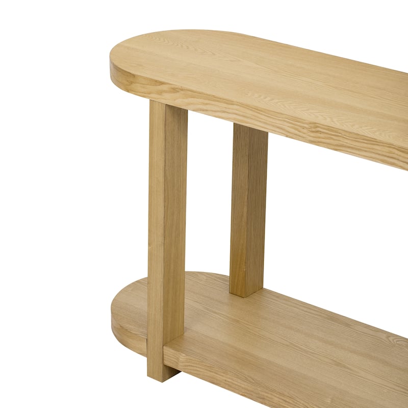 Modern Minimalist Ash Veneer Entryway Table, 63" Extra Long Console Table Living Room Sofa Table with Bottom Shelf