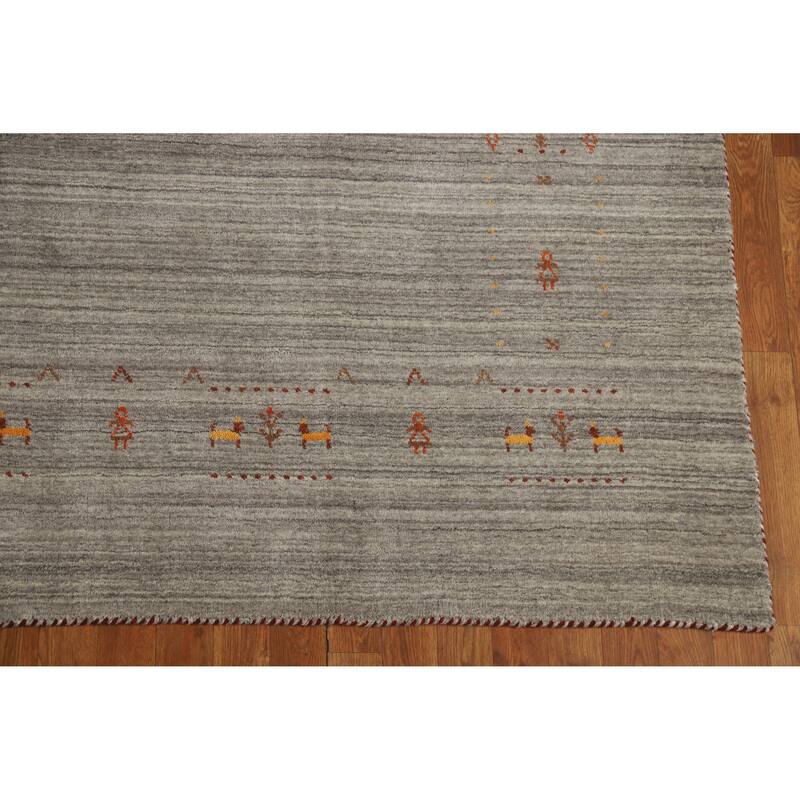 Hand Knotted Oriental 100% Wool Carpet Tribal Animal Pictorial Greys & Charcoal Gabbeh Area Rug - 9' 10'' X 8' 0''