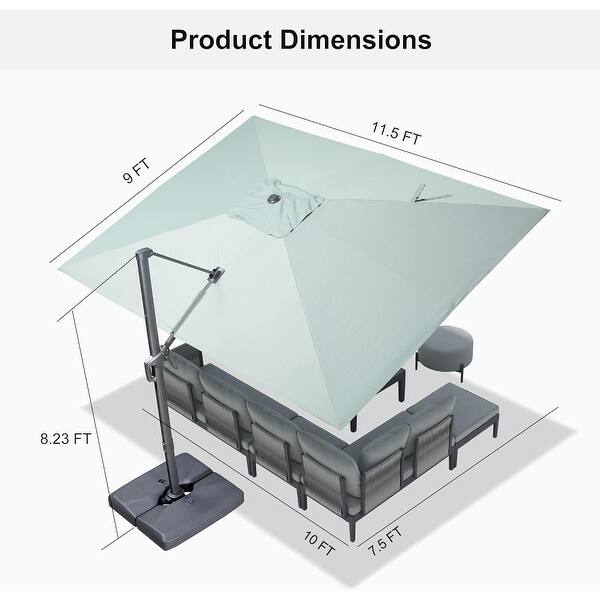 dimension image slide 9 of 13, PURPLE LEAF Stylish UV50+ Fade Resistant Patio Cantilever Umbrella With Base