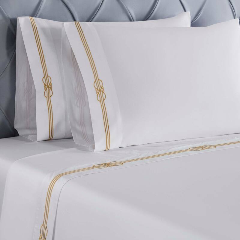 Blue Nile Mills Harmony Cotton Gold Embroidered Bed Sheet Set