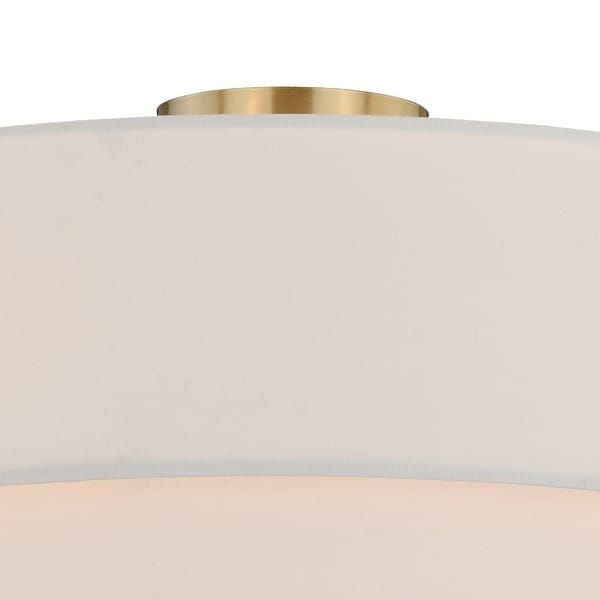 Burnaby 20 5 In W Brass Mid Century Modern Drum Semi Flush Mount Ceiling Light White Linen 20 5 In W X 8 In H X 20 5 In D Overstock 20985936