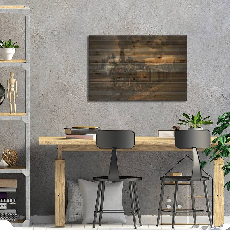 Gold Digger Train Print On Wood by Hubert Bichler - Multi-Color