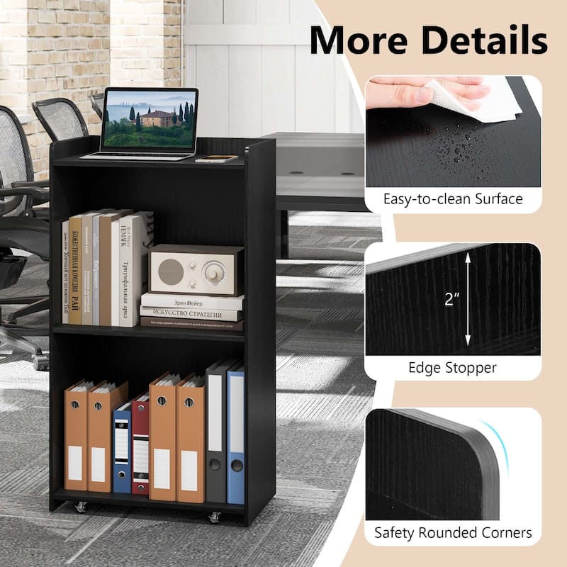 Gymax Set of 2 Rolling Podium Stand Mobile Lectern Stand w/ 2 Shelves