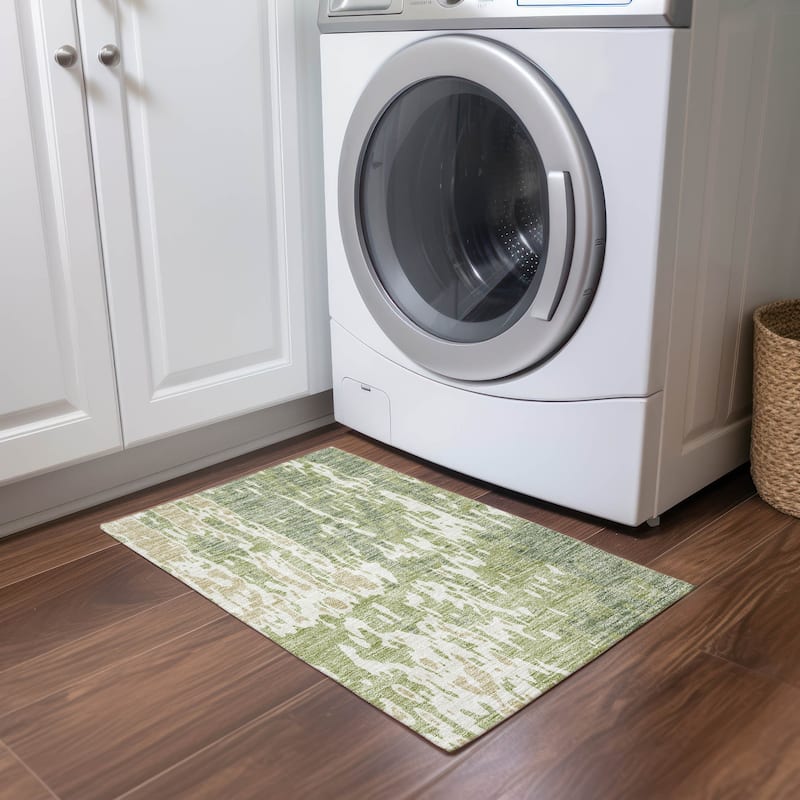 Machine Washable Indoor/ Outdoor Abstract Contemporary Chantille Rug