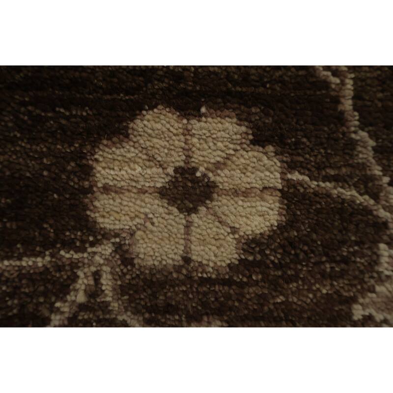 Hand Knotted Oriental 100% Wool Carpet Modern All-Over Brown Art & Craft Area Rug - 8' 1'' X 5' 7''