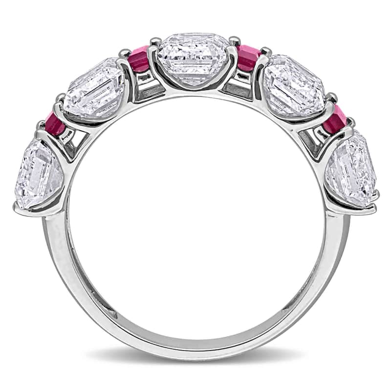Miadora 5ct TDW Lab-Grown Diamond and 1ct TGW Created Ruby Semi-Eternity Ring in 14k White Gold