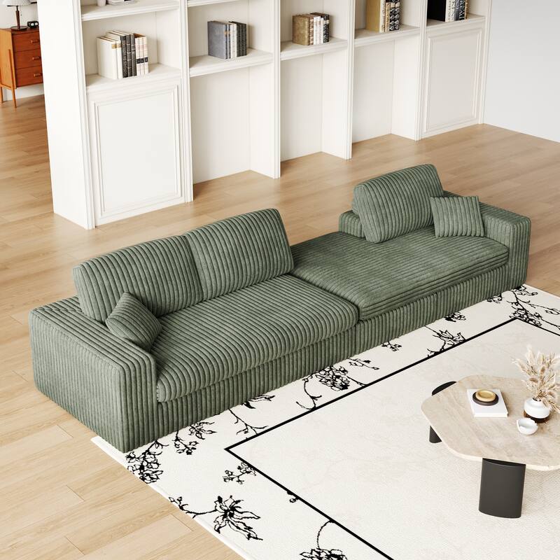 L-Shaped Sectional Sofa with Chaise Lounge, Corduroy Modular Foam Sofa, Upholstered Sofa with 2 Cushion & 2 Throw Pillows