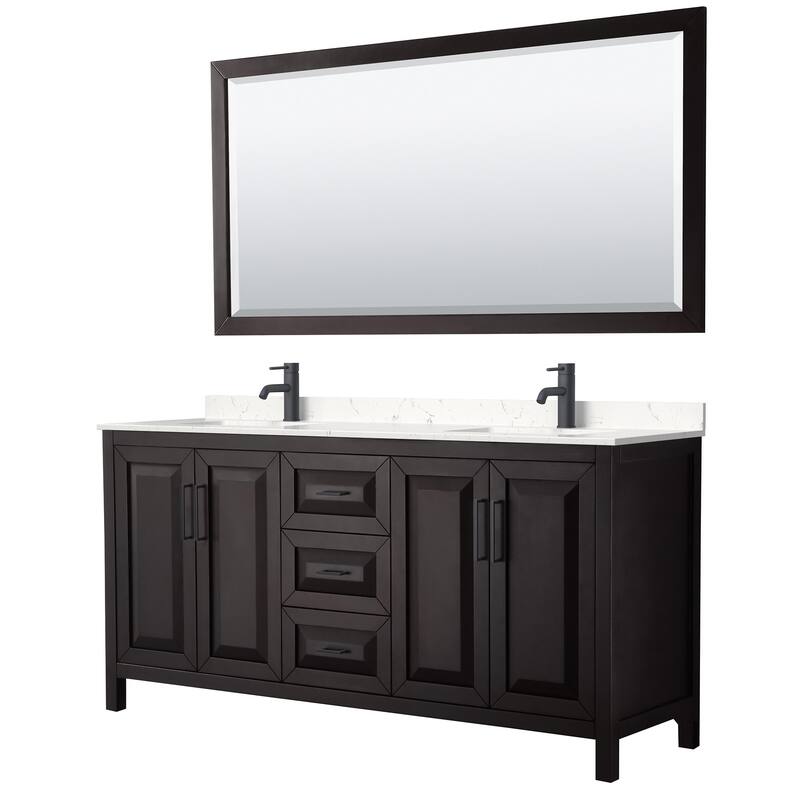 Wyndham Collection Daria 72" Free Standing Double Basin Vanity Set - Dark Espresso / Carrara Cultured Marble Top /
