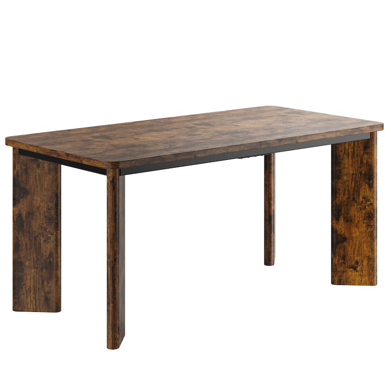 Rectangular Dining Table for 4-8 People, Wood Kitchen Table with Angled Legs and Rounded Corners for Dining Room & Living Room