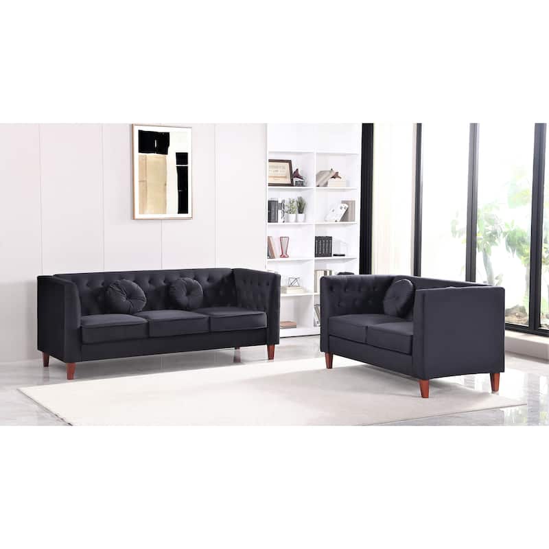 US PRIDE FURNITURE Velvet Classic Chesterfield 2 pieces Living Room Sets, Sofa and Lovesat
