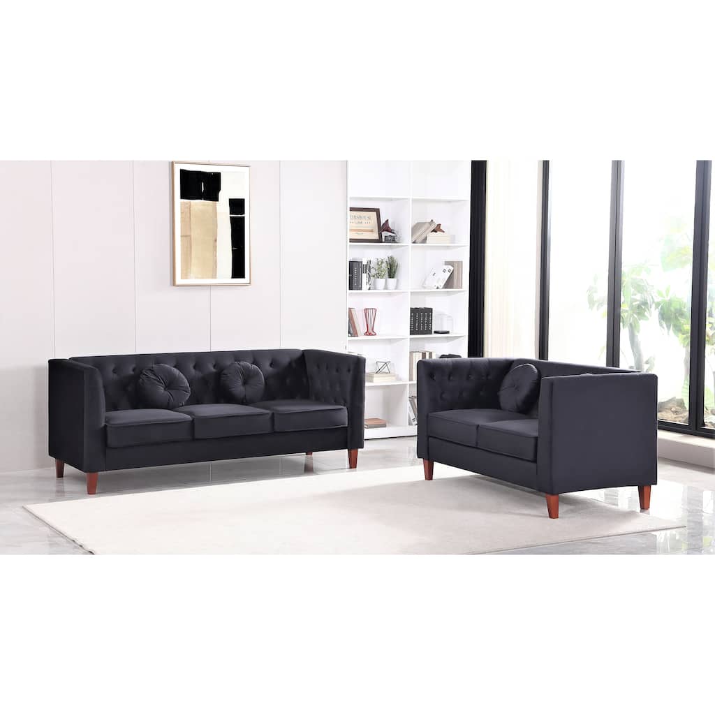 US PRIDE FURNITURE Velvet Classic Chesterfield 2 pieces Living Room Sets, Sofa and Lovesat