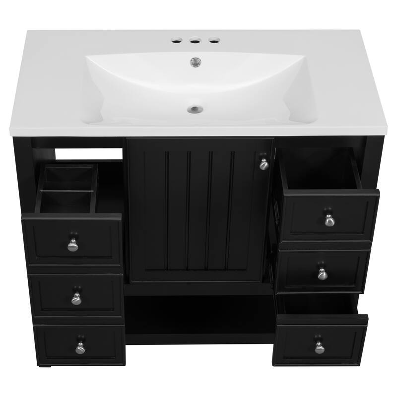 36" Bathroom Vanity With Sink, One Cabinet And Three Drawers, Solid Wood And Mdf Board