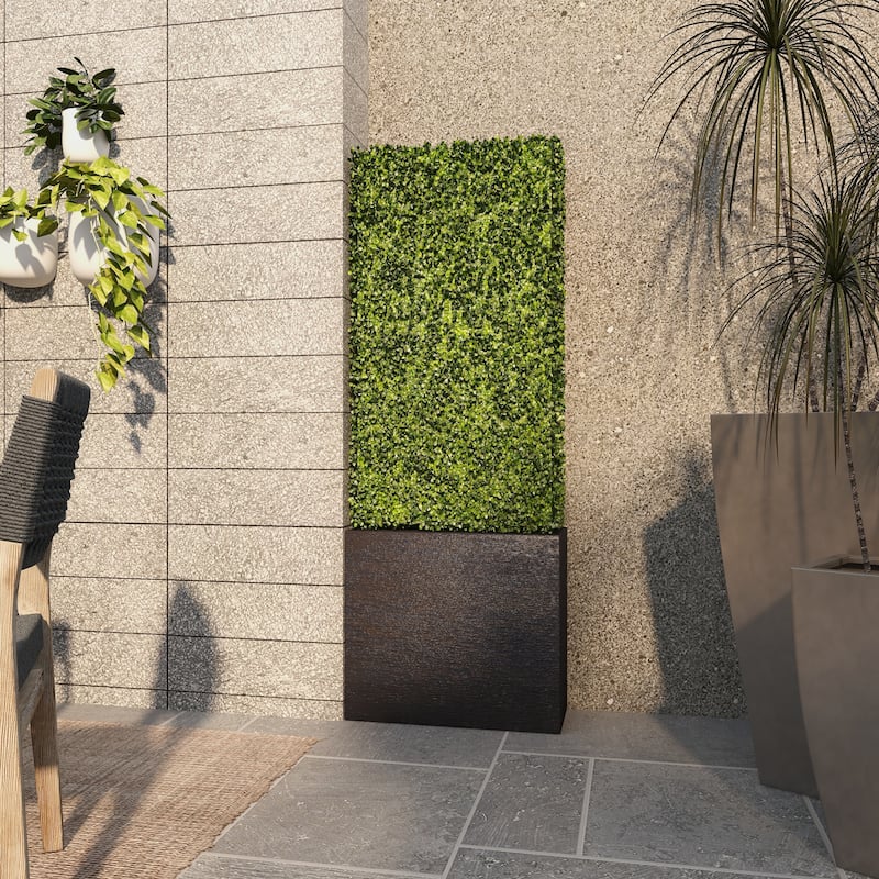 Faux Foliage Boxwood Hedge Tall Topiary with Realistic Leaves and Black or White Planter Box - Green - Roche River Decor