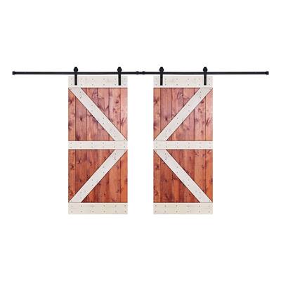 Two-Tone Paneled Wood Double Barn Door with Installation Hardware Kit - HW Color