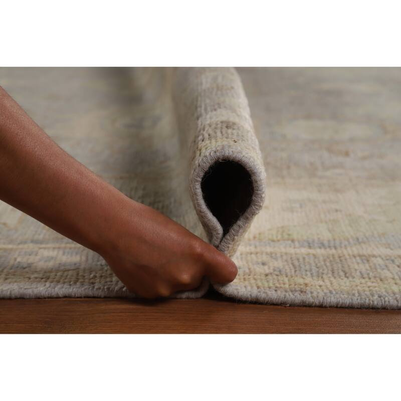 Hand Knotted Oriental 100% Wool Carpet Transitional All-Over Greys & Charcoal Oushak Area Rug - 12' 4'' X 9' 2''