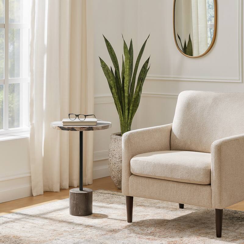 Marble Stone Modern End Table with Iron Base - Black, 21 in. - 15" x 15" x 20.75"