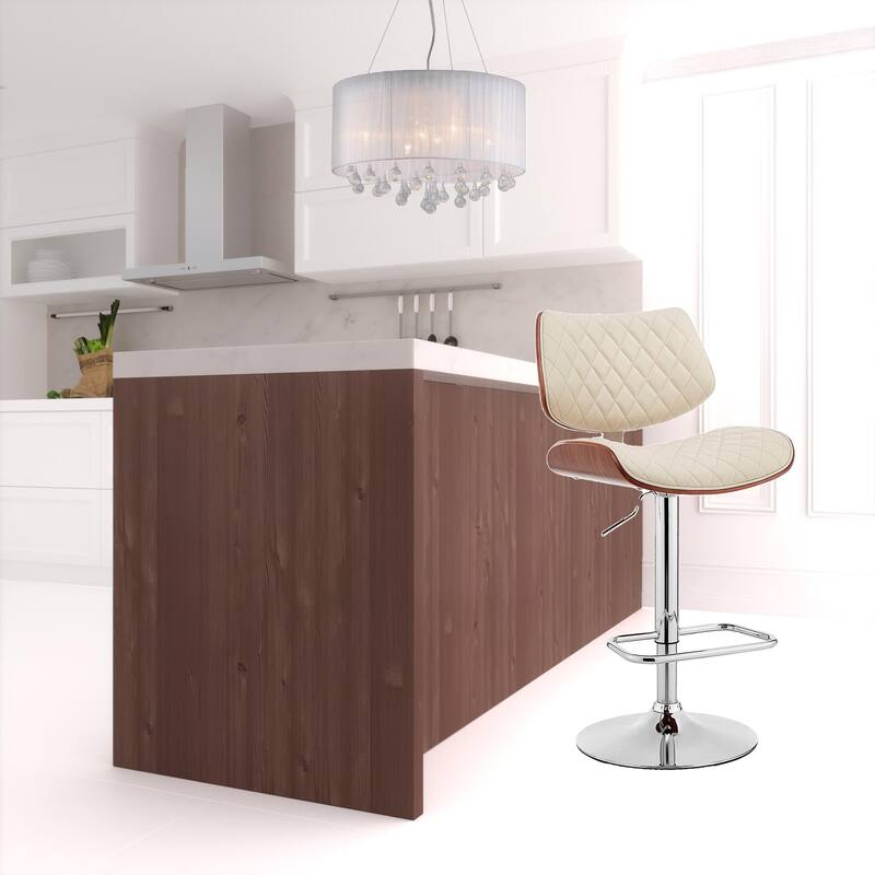 Faux Leather Adjustable Bar Stool with Swivel Seat and Chrome Matte Frame